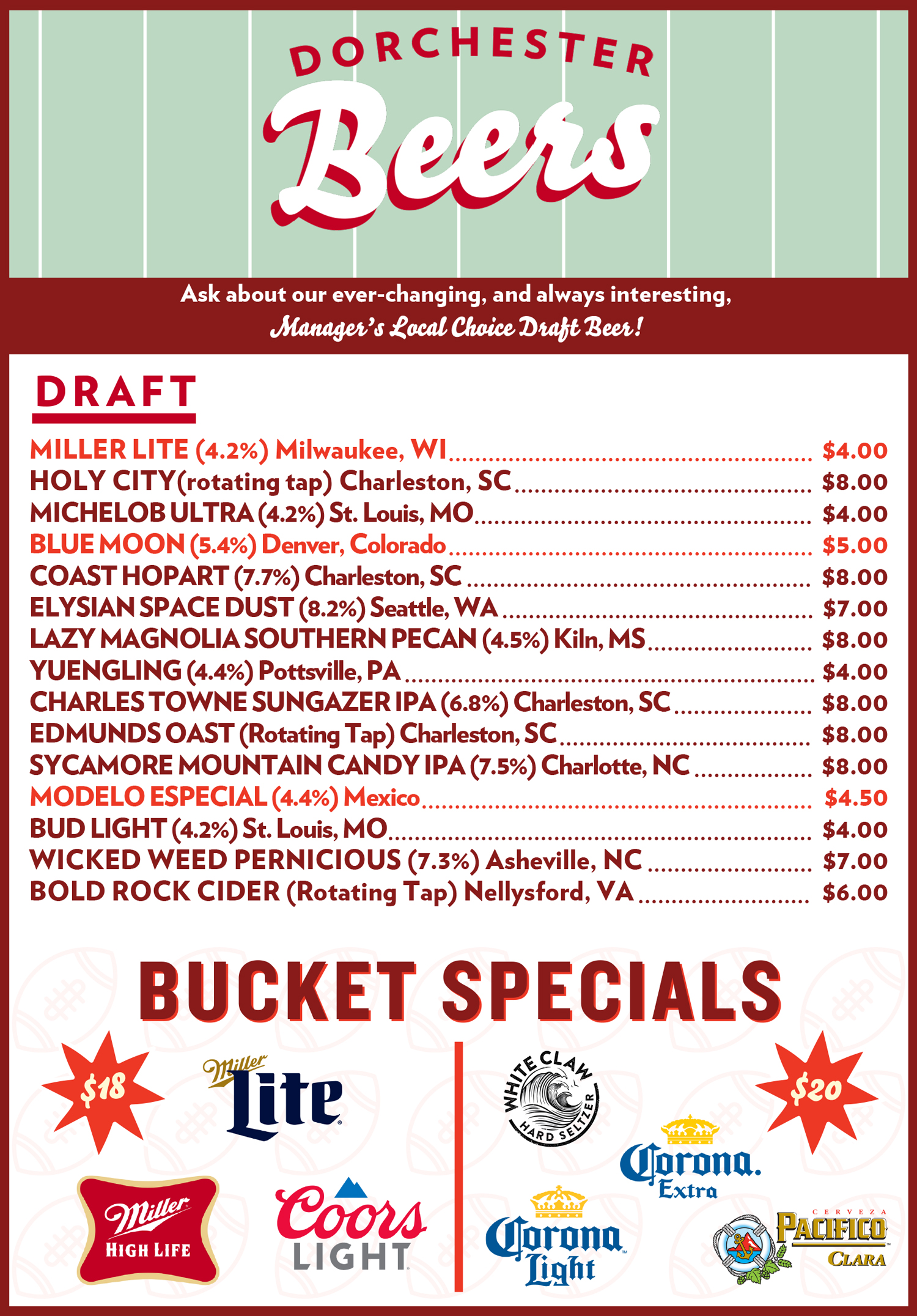 DORCHESTER BEER MENU