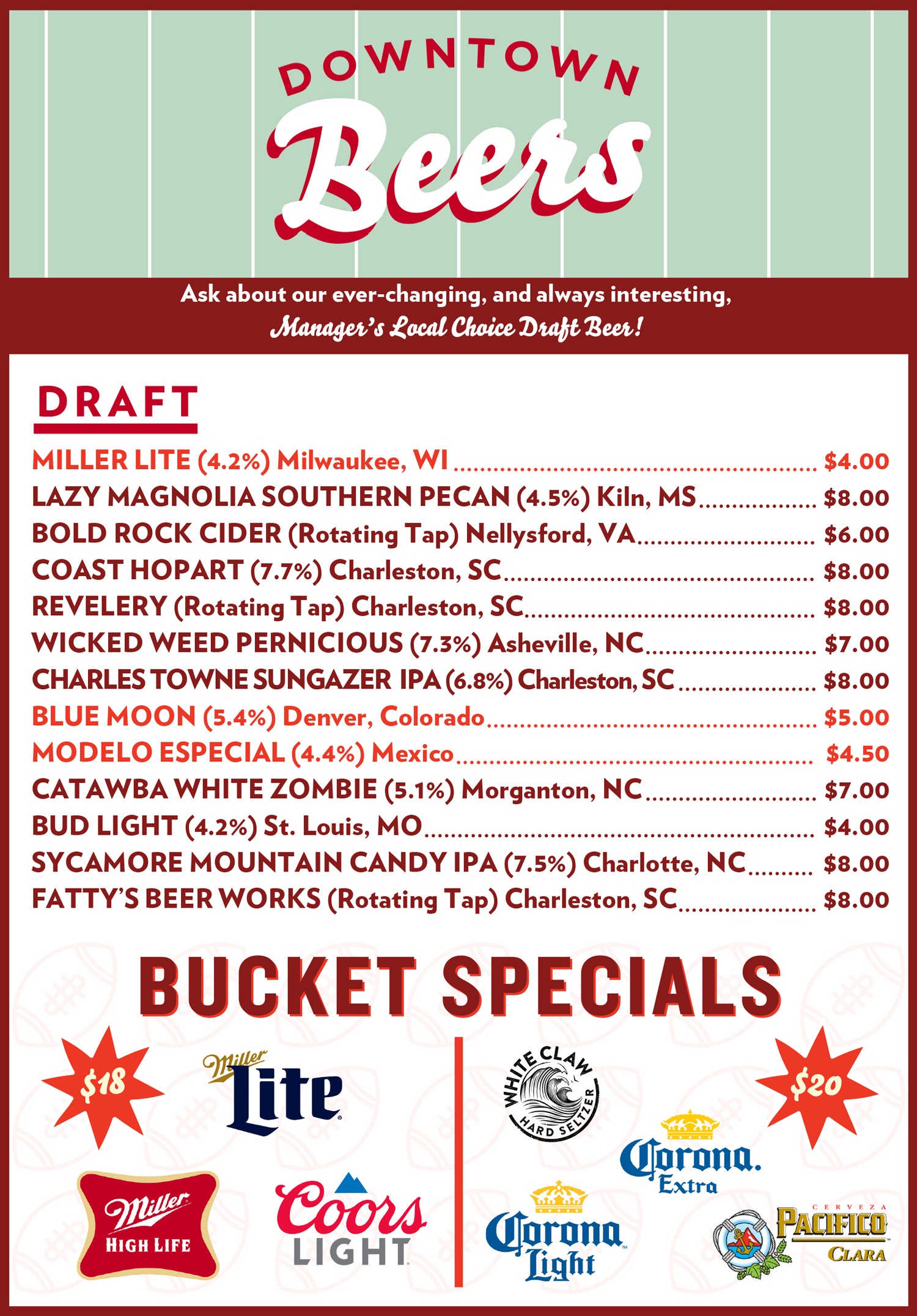 DOWNTOWN DRAFT MENU