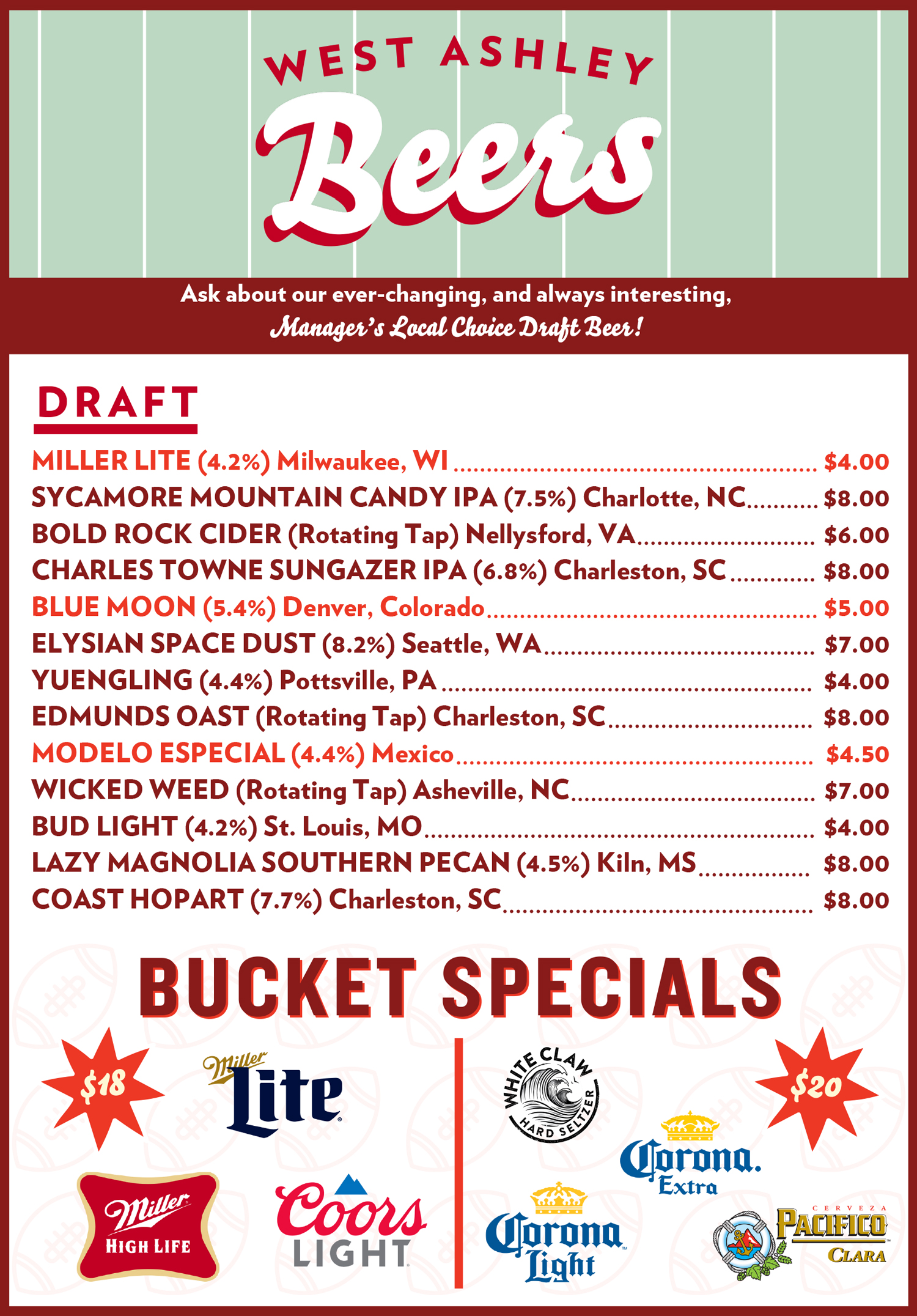 WEST ASHLEY DRAFT BEER